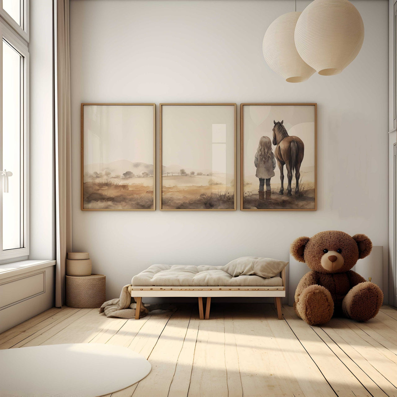 Blonde Girl and Horse Wall Art – Equestrian Girls Room Print • Set of 3