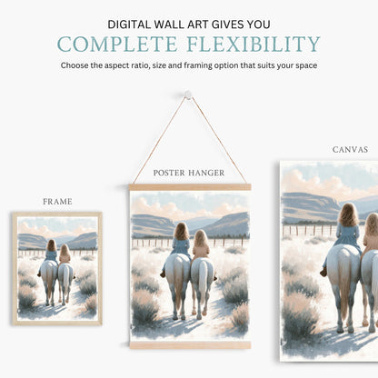 Horse Nursery Decor, Sisters Riding Horses, Equestrian Wall Art - WildfieldPrints