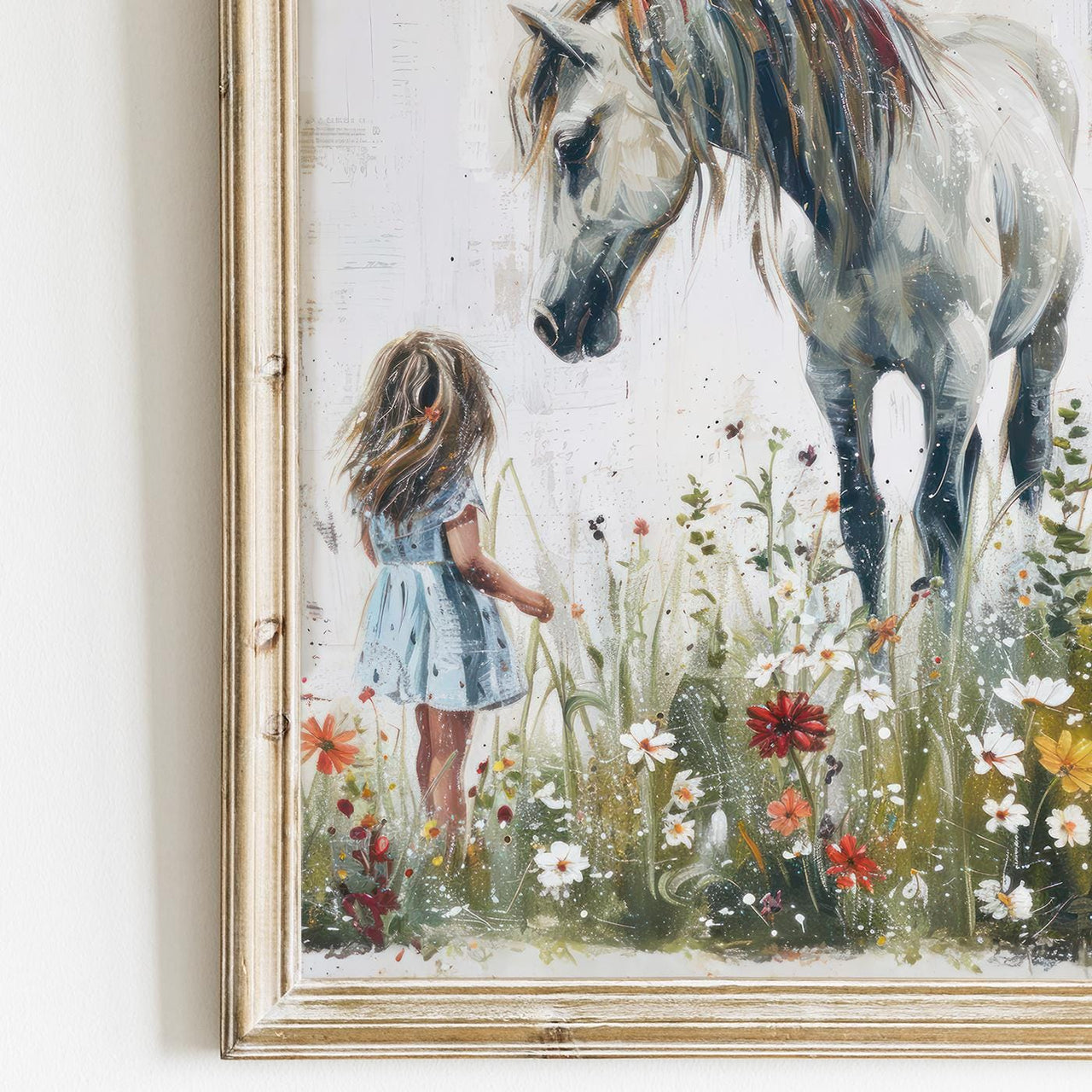 White Horse Wall Art – Equestrian Nursery Print for Girls