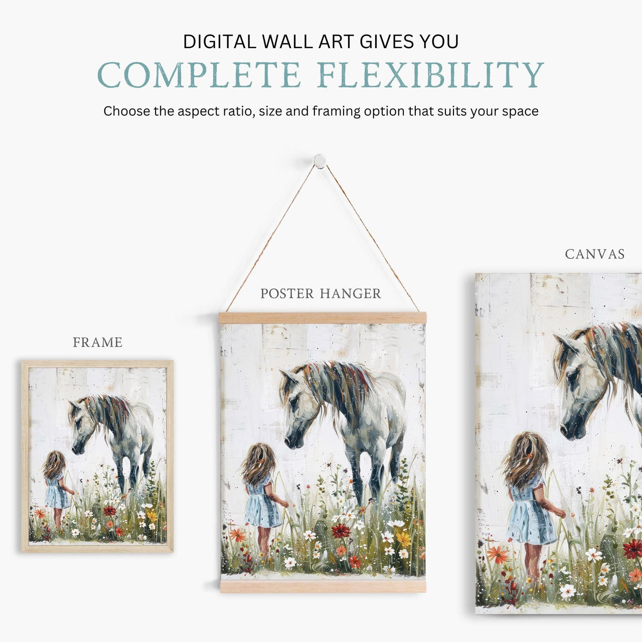 White Horse Wall Art – Equestrian Nursery Print for Girls