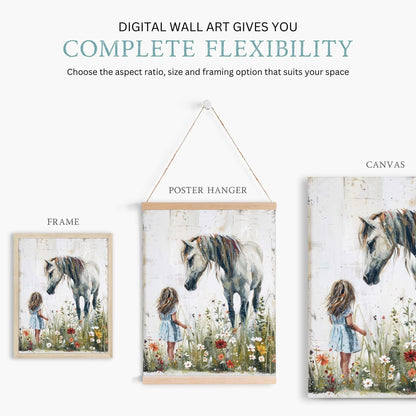 Horse Nursery Print, Equestrian Decor for Girls, Wildflower Wall Art - WildfieldPrints