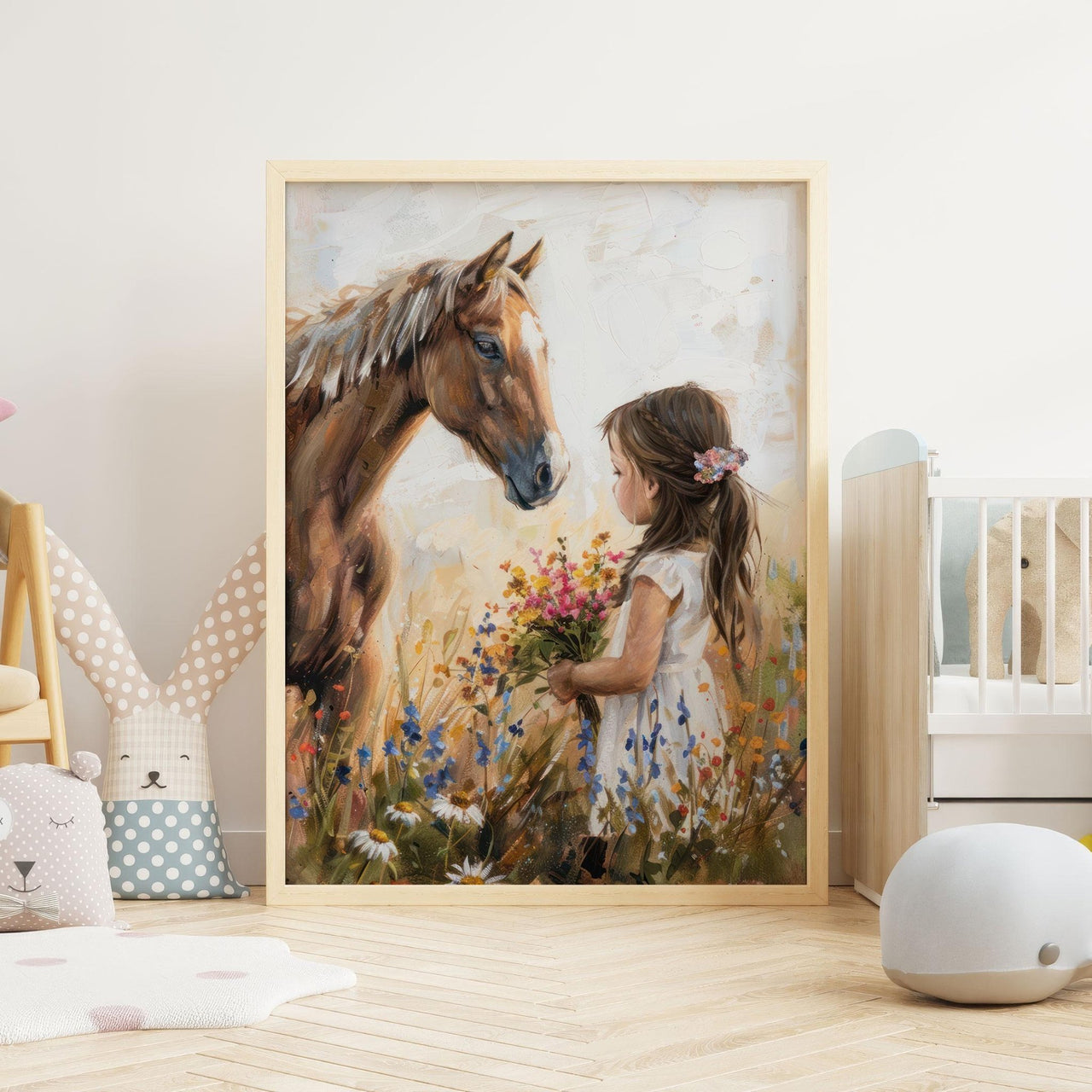 Girl and Horse Wall Art – Equestrian Nursery Print for Girls Room