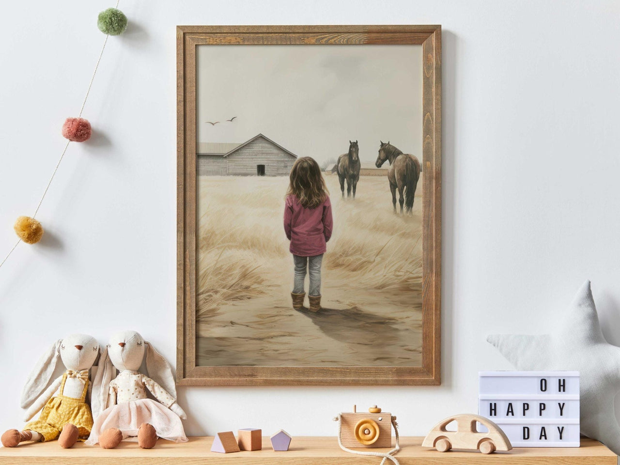 Brown Horses Wall Art – Equestrian Girls Room Print