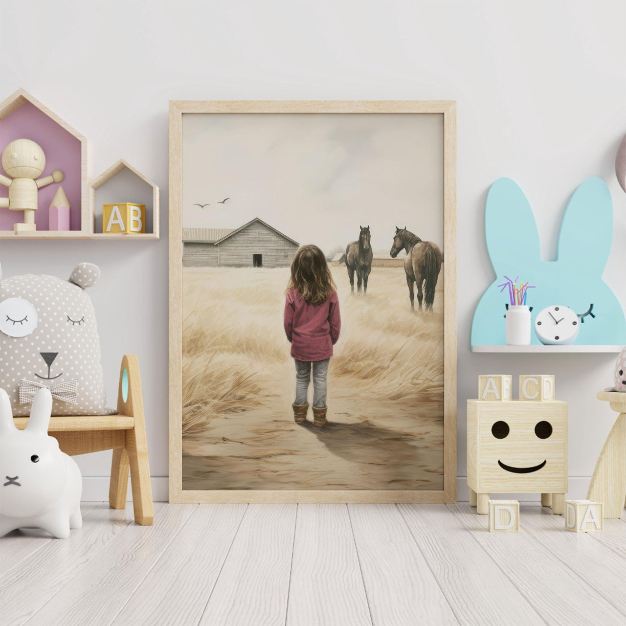 Brown Horses Wall Art – Equestrian Girls Room Print