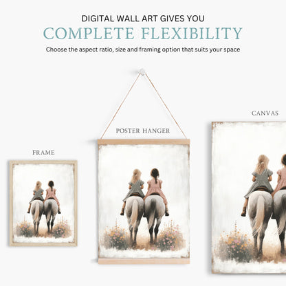 Horse Nursery Prints, Girls Riding Horses Decor, Sister Room Wall Art - WildfieldPrints