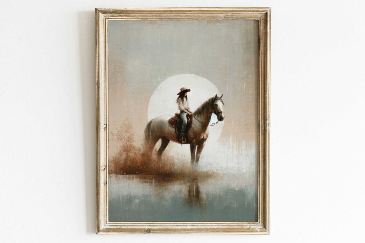 Girl on Horse Wall Art – Equestrian Nursery Print for Girls