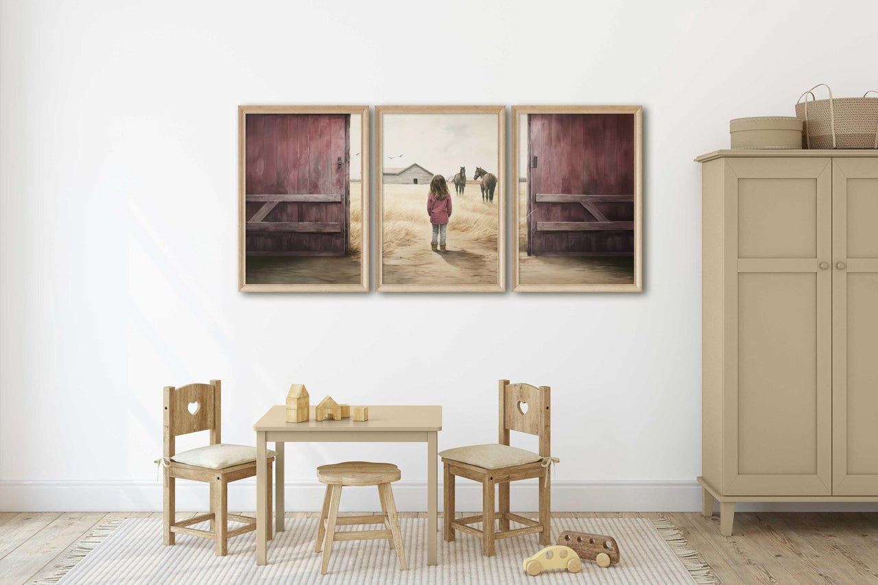 Horse Wall Art – Equestrian Nursery Print for Girls • Set of 3