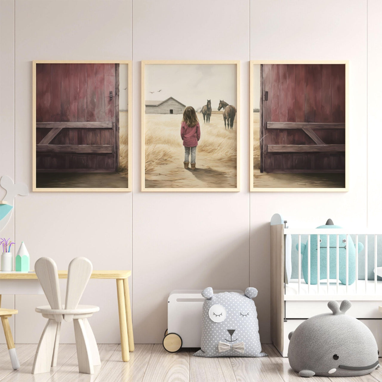 Horse Wall Art – Equestrian Nursery Print for Girls • Set of 3