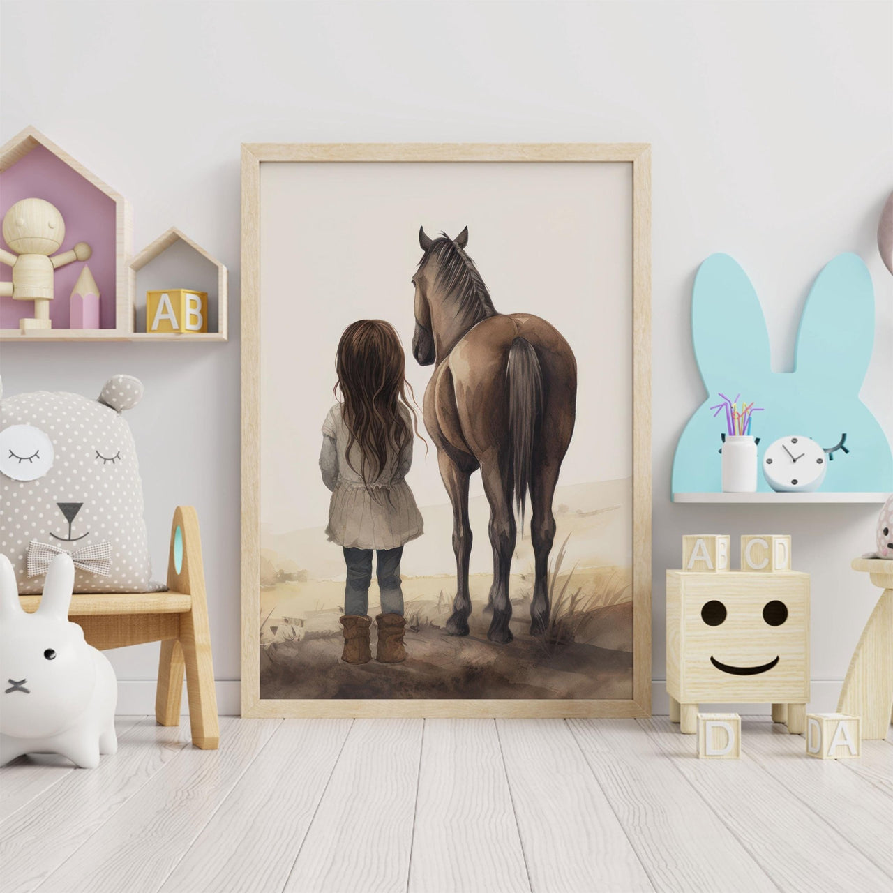 Brown Horse Wall Art – Animal Nursery Print for Girls