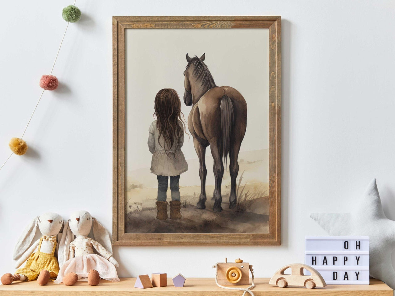 Brown Horse Wall Art – Animal Nursery Print for Girls
