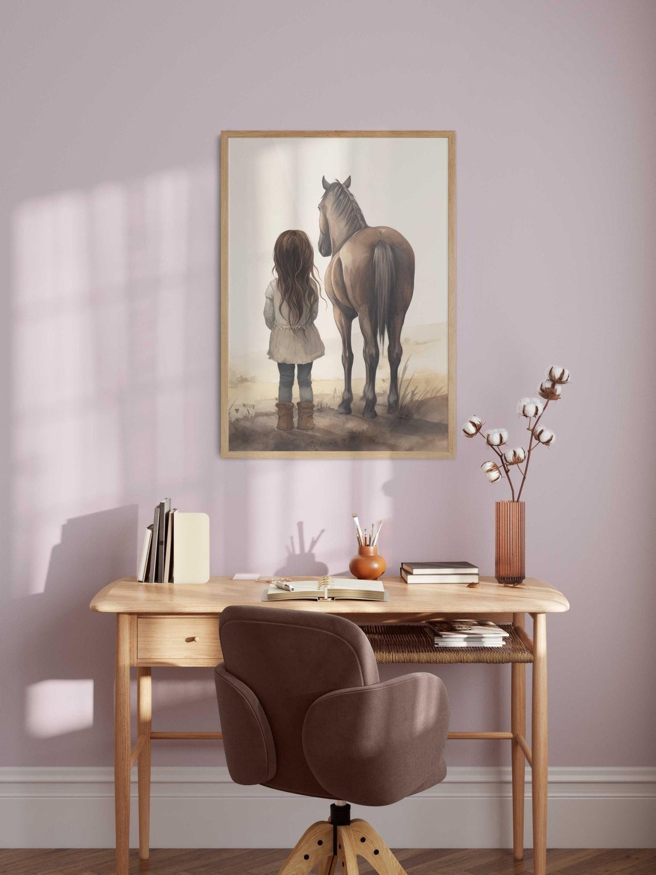 Brown Horse Wall Art – Animal Nursery Print for Girls