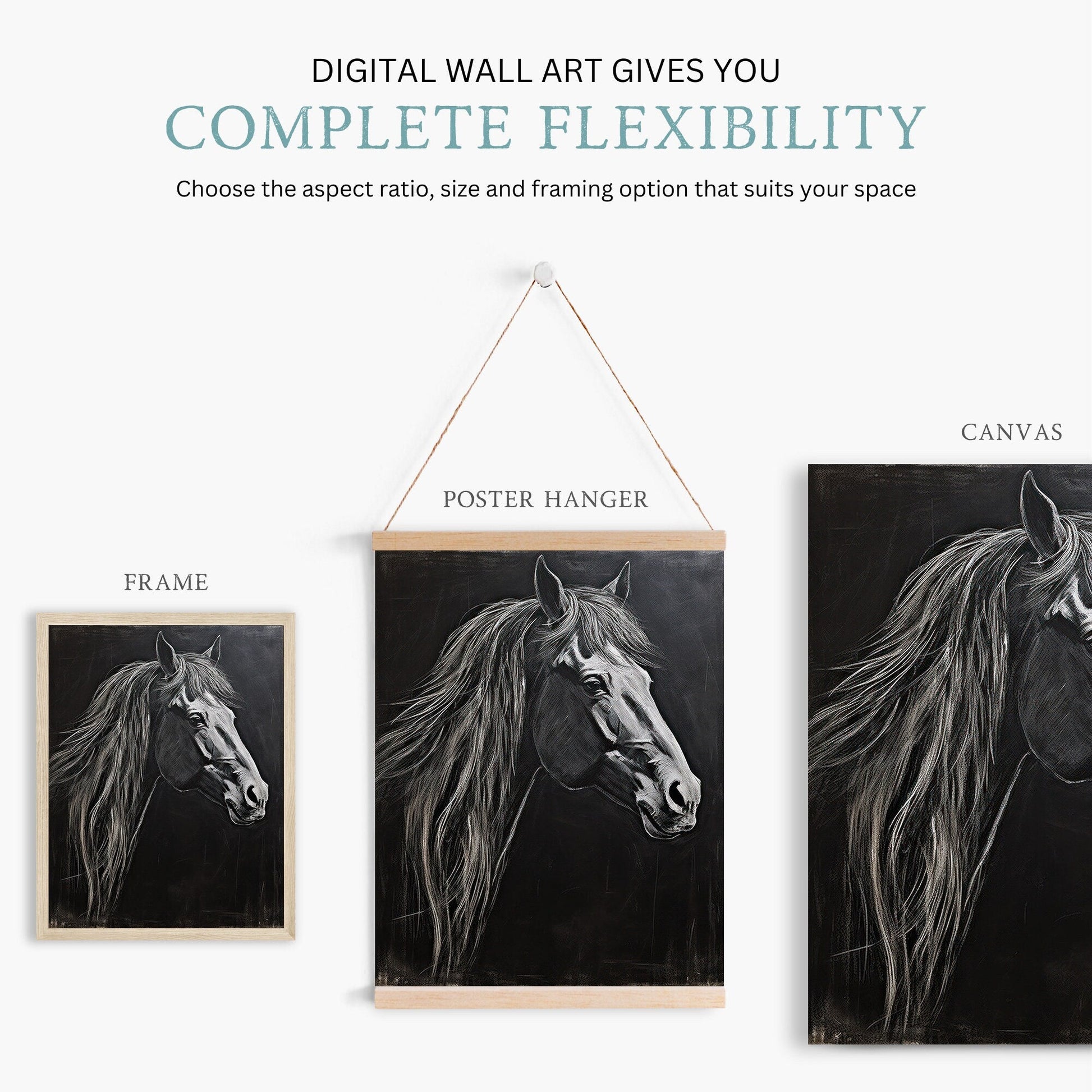 Horse Print, Equestrian Lover Gift, Rustic Farmhouse Wall Decor, Country Style Art - WildfieldPrints