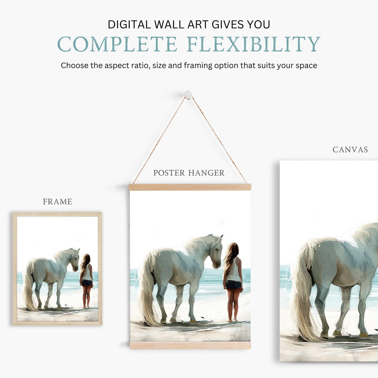 White Horse Wall Art – Equestrian Girls Room Print • Set of 3
