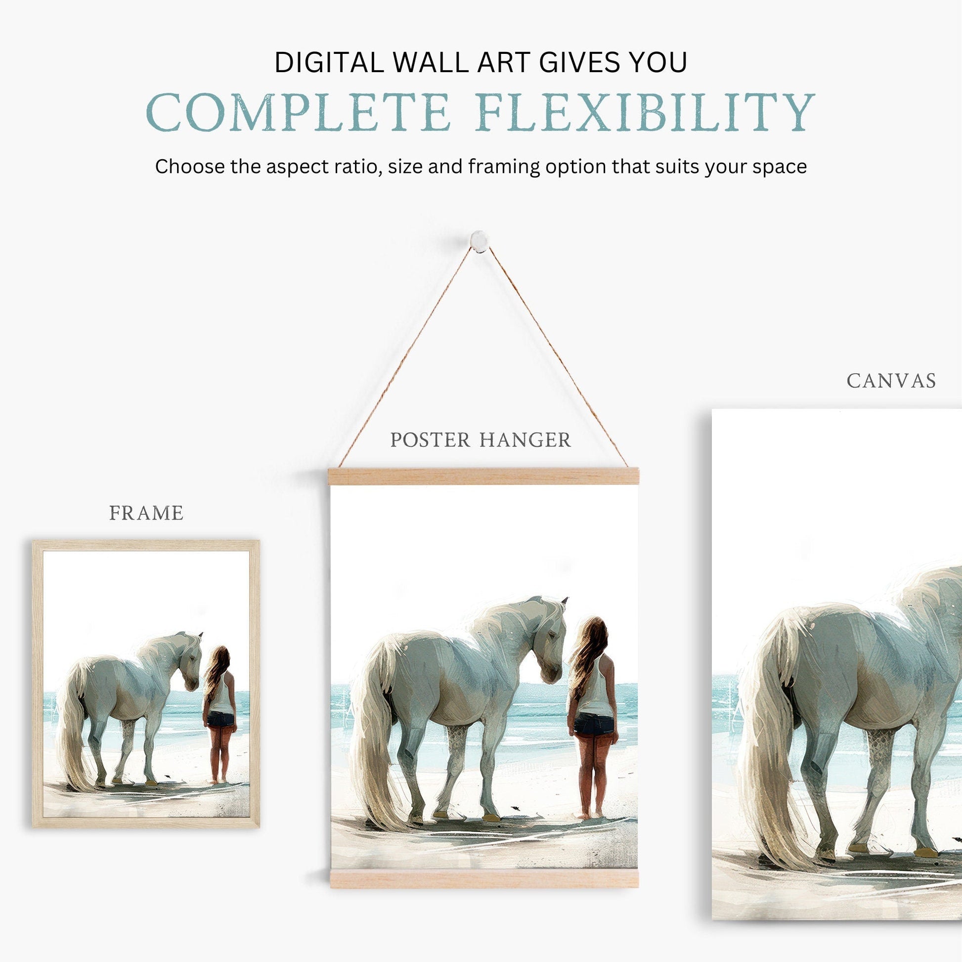Horse Wall Art, Charming Nursery Decor, Beach Print for Girls - WildfieldPrints