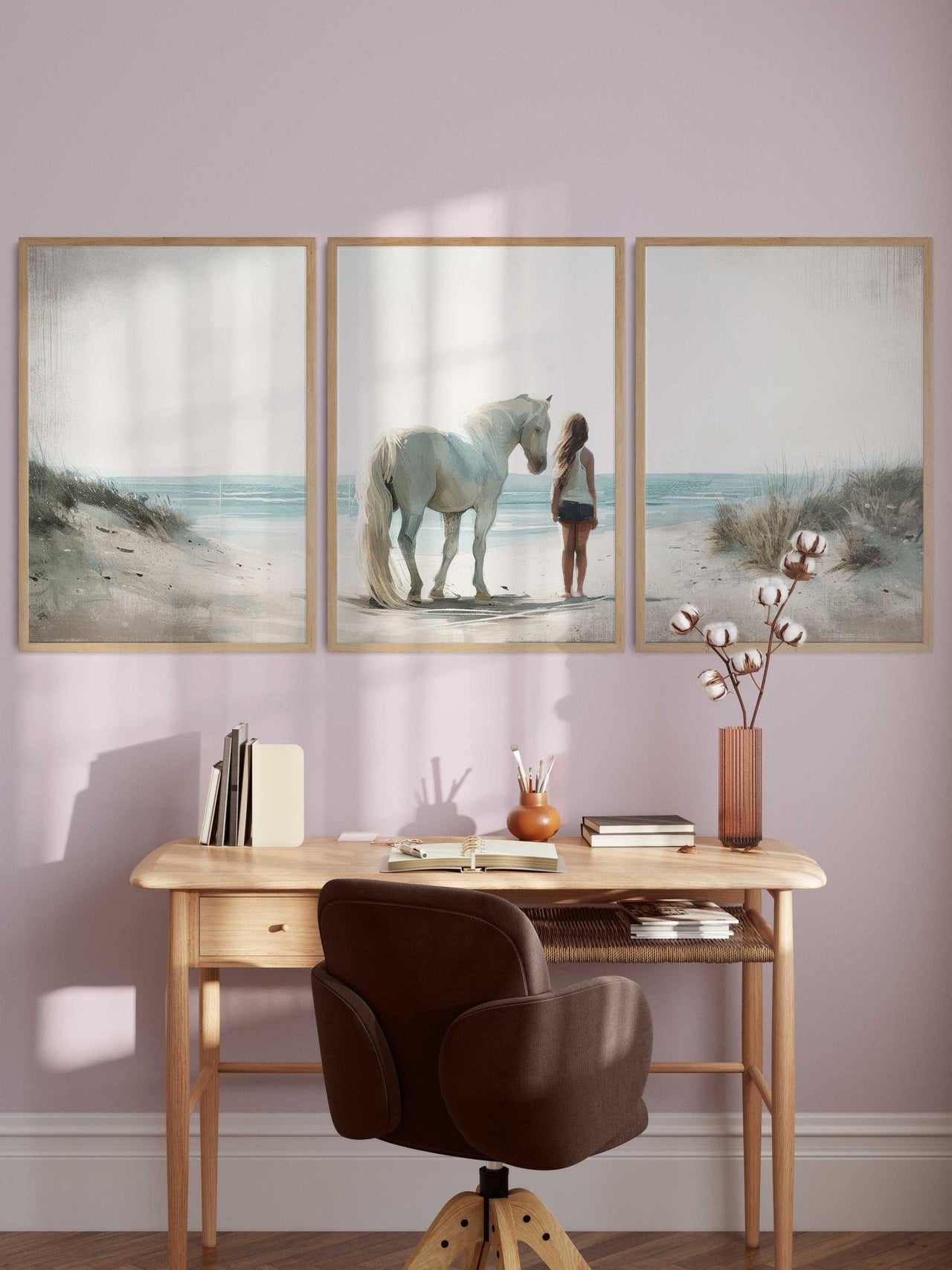 White Horse Wall Art – Equestrian Girls Room Print • Set of 3