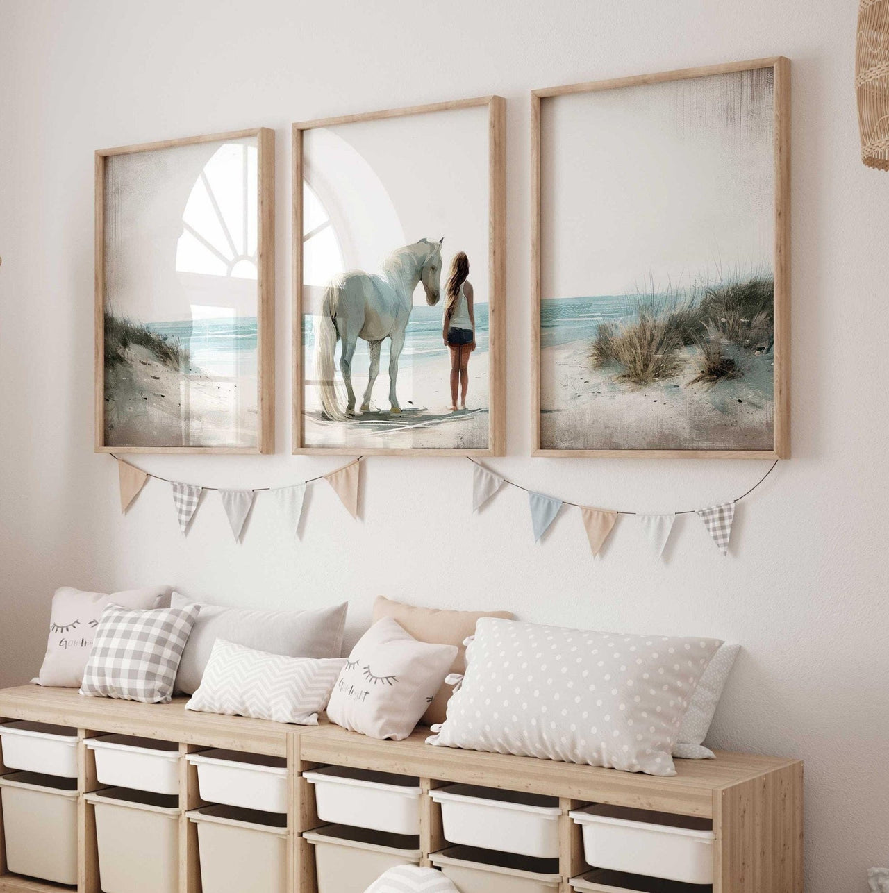 White Horse Wall Art – Equestrian Girls Room Print • Set of 3