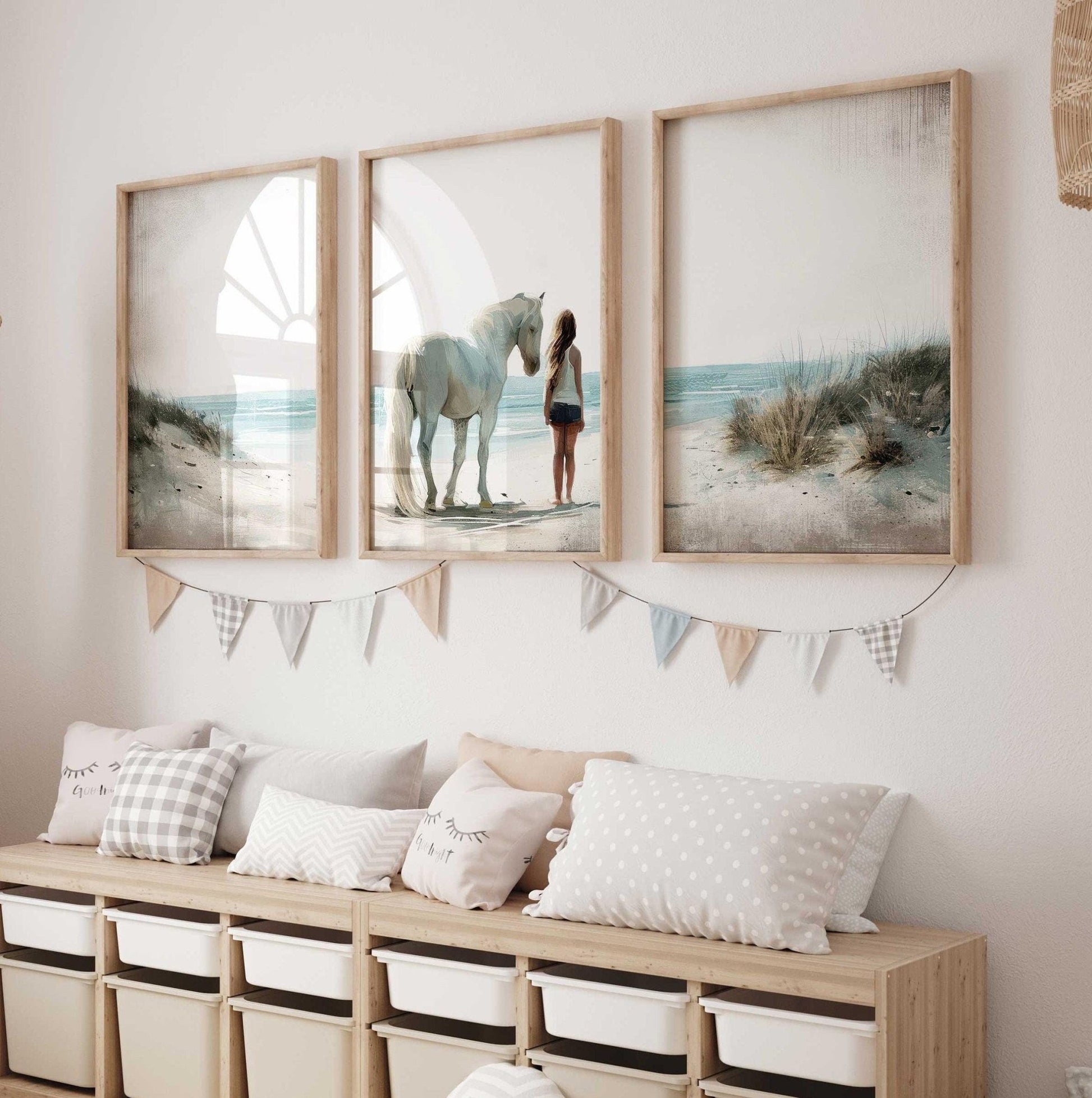 Horse Wall Art, Charming Nursery Decor, Beach Print for Girls - WildfieldPrints