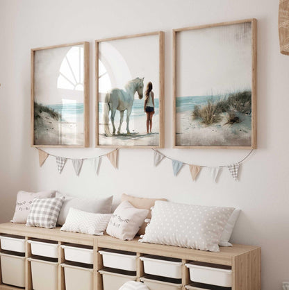 Horse Wall Art, Charming Nursery Decor, Beach Print for Girls - WildfieldPrints