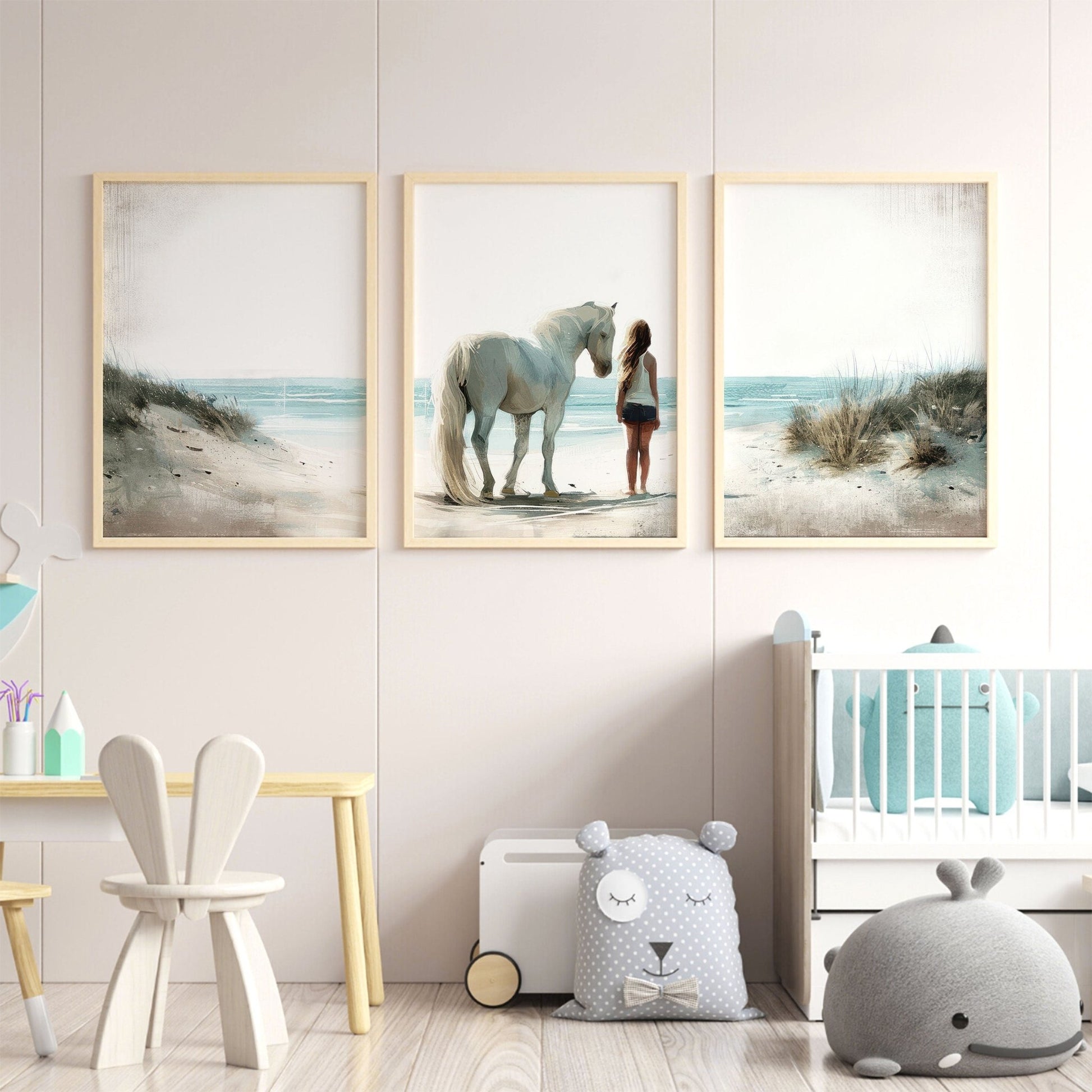 Horse Wall Art, Charming Nursery Decor, Beach Print for Girls - WildfieldPrints