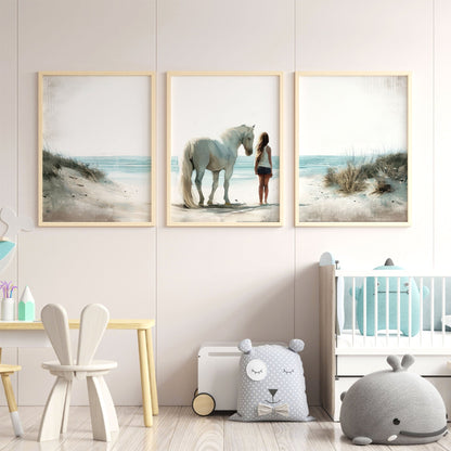 Horse Wall Art, Charming Nursery Decor, Beach Print for Girls - WildfieldPrints