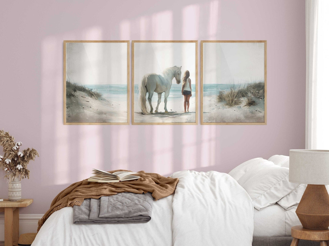 White Horse Wall Art – Equestrian Girls Room Print • Set of 3