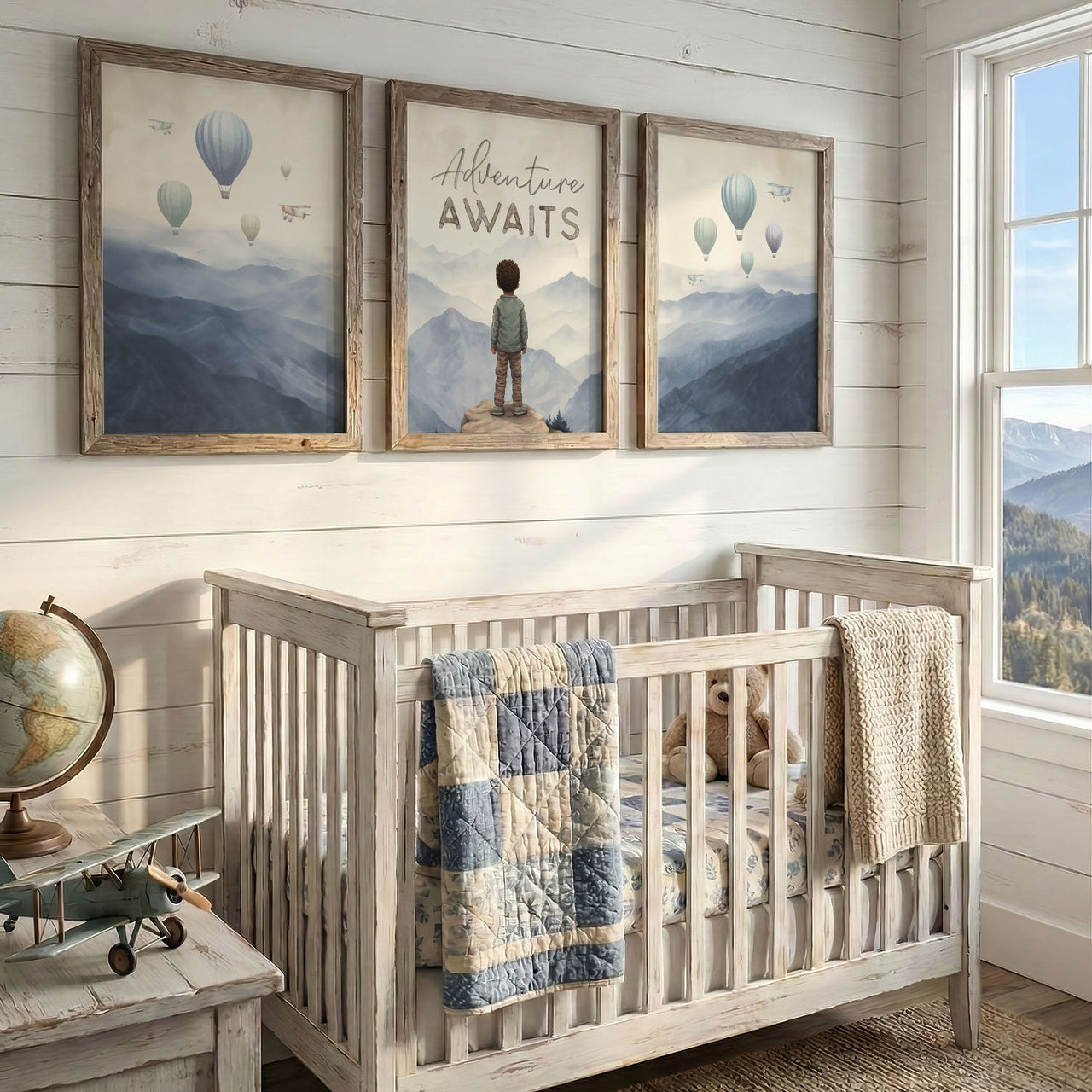 Hot Air Balloon Adventure Print – Adventure Awaits Kids Room Decor • Set of 3