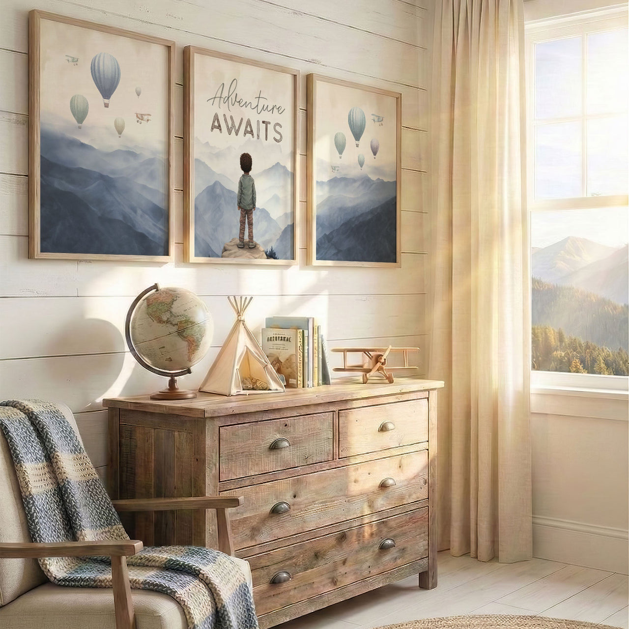 Hot Air Balloon Adventure Print – Adventure Awaits Kids Room Decor • Set of 3