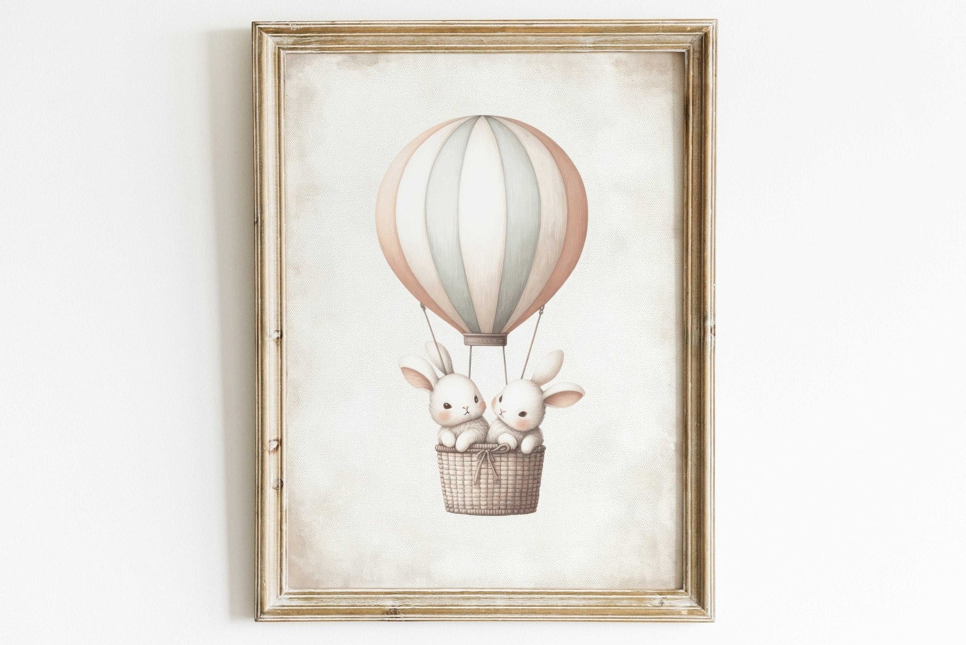Hot Air Balloon Nursery Art, Cute Bunny Wall Decor, Baby Shower Gift - WildfieldPrints