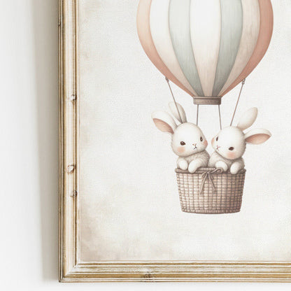 Hot Air Balloon Nursery Art, Cute Bunny Wall Decor, Baby Shower Gift - WildfieldPrints