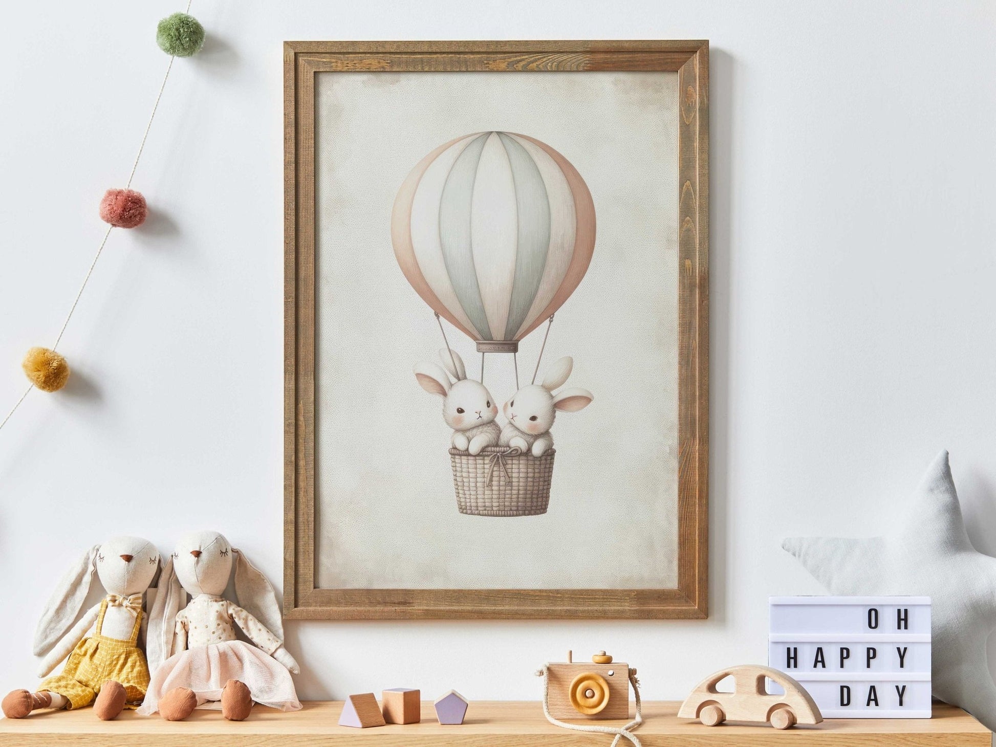 Hot Air Balloon Nursery Art, Cute Bunny Wall Decor, Baby Shower Gift - WildfieldPrints