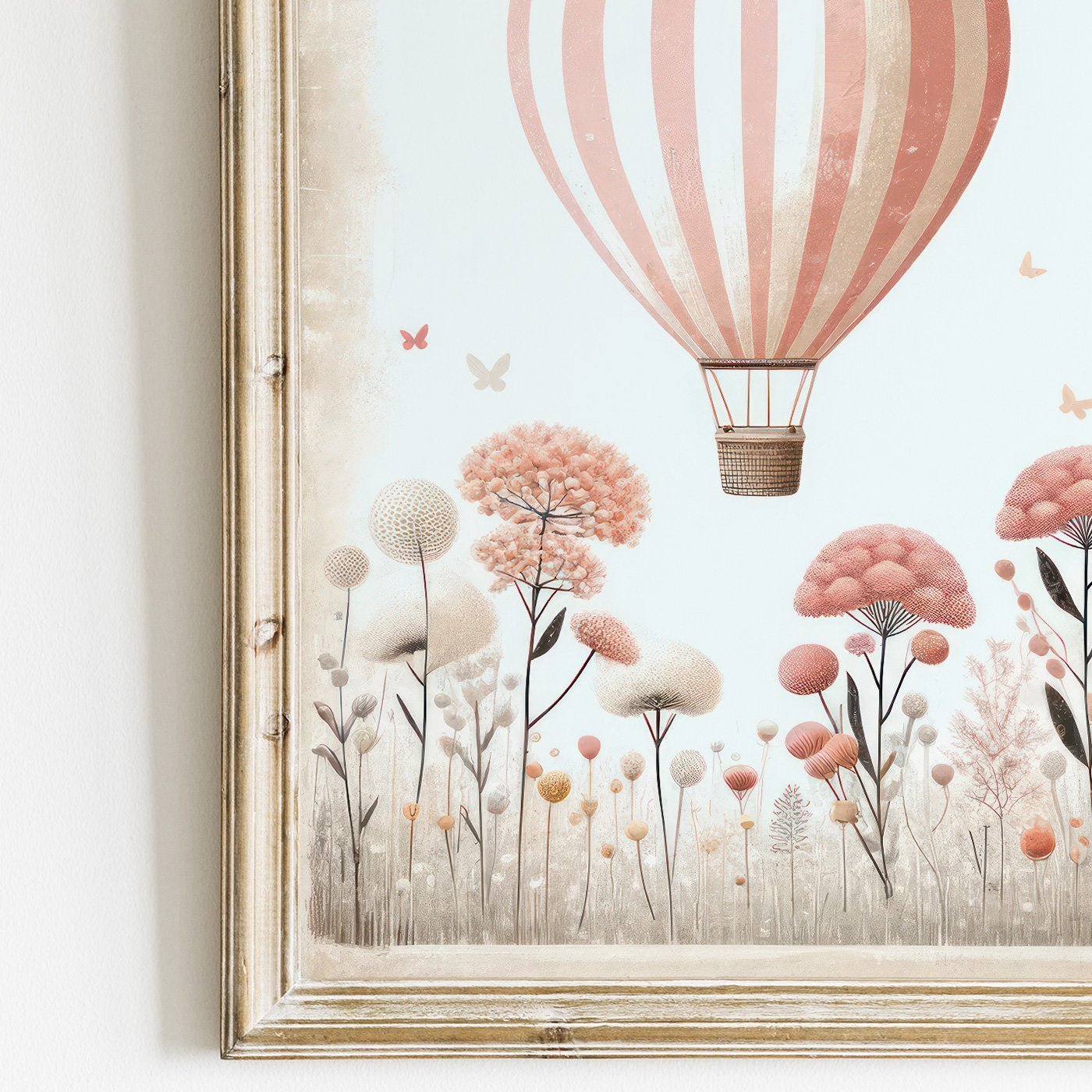 Hot Air Balloon Nursery Art, Pink Minimalist Room Decor, Vintage Design - WildfieldPrints
