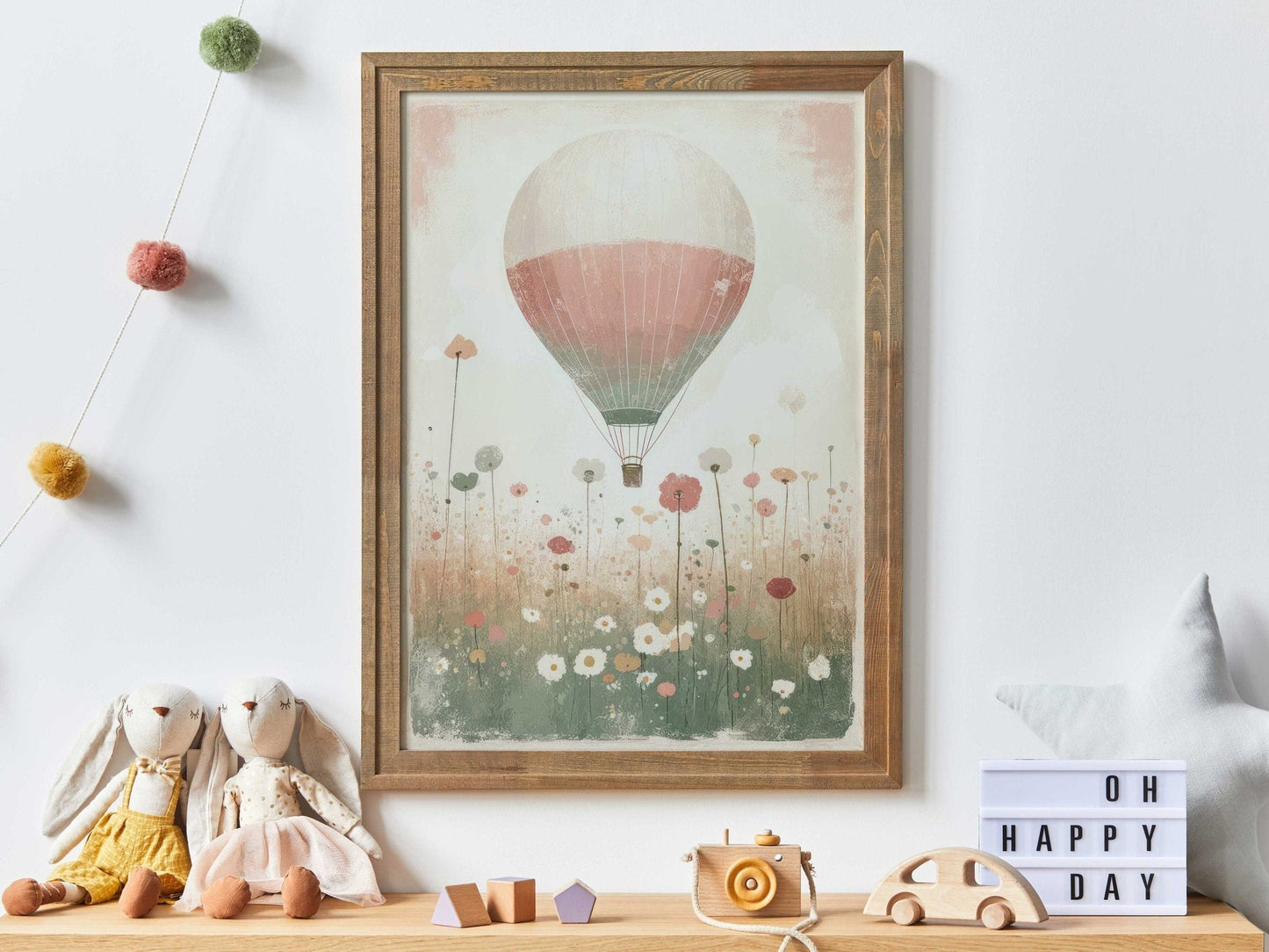 Hot Air Balloon Nursery Art, Rustic Pink Room Decor, Vintage Wall Decor - WildfieldPrints