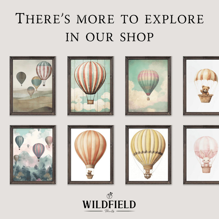 Hot Air Balloon Nursery Art, Rustic Pink Room Decor, Vintage Wall Decor - WildfieldPrints