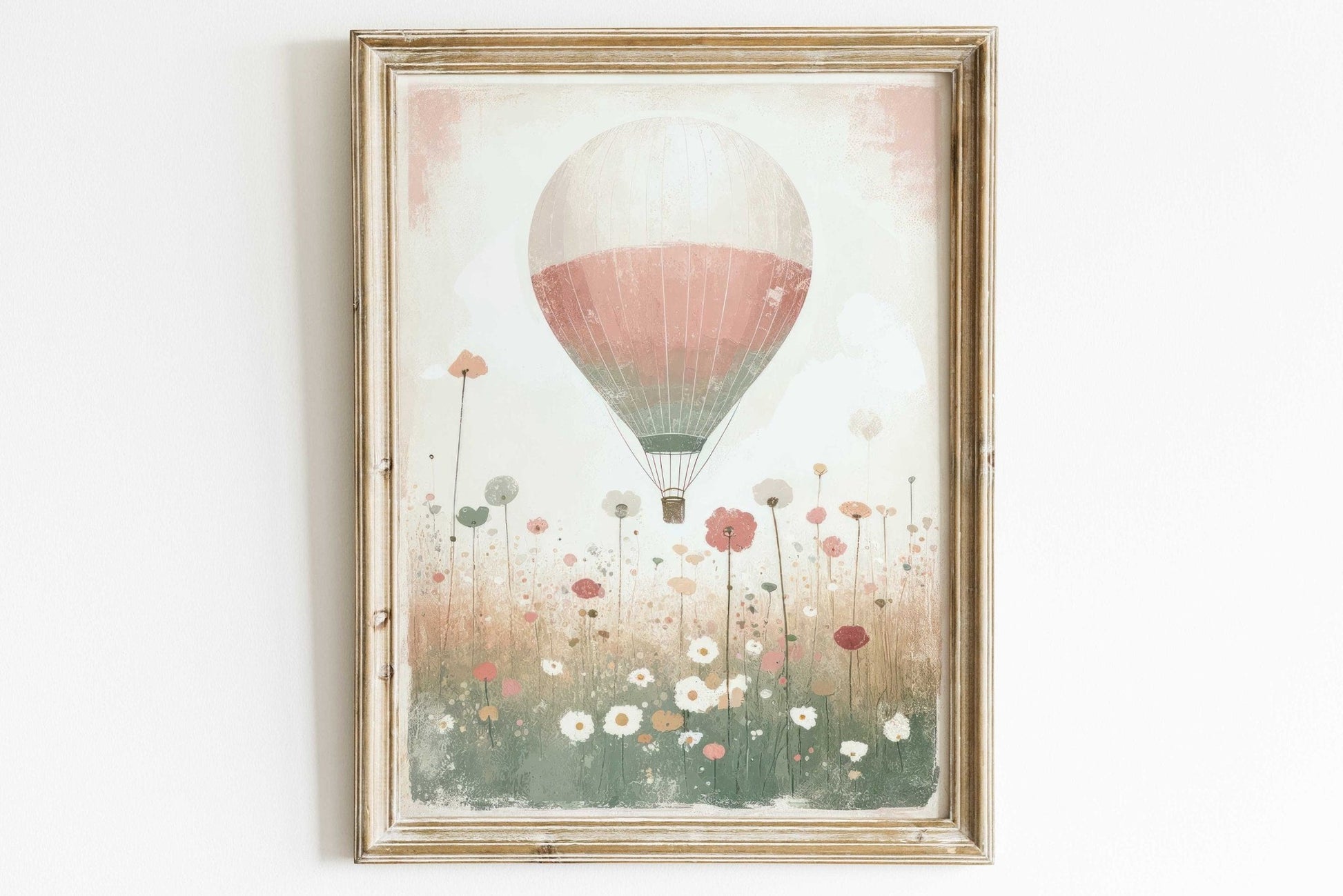 Hot Air Balloon Nursery Art, Rustic Pink Room Decor, Vintage Wall Decor - WildfieldPrints