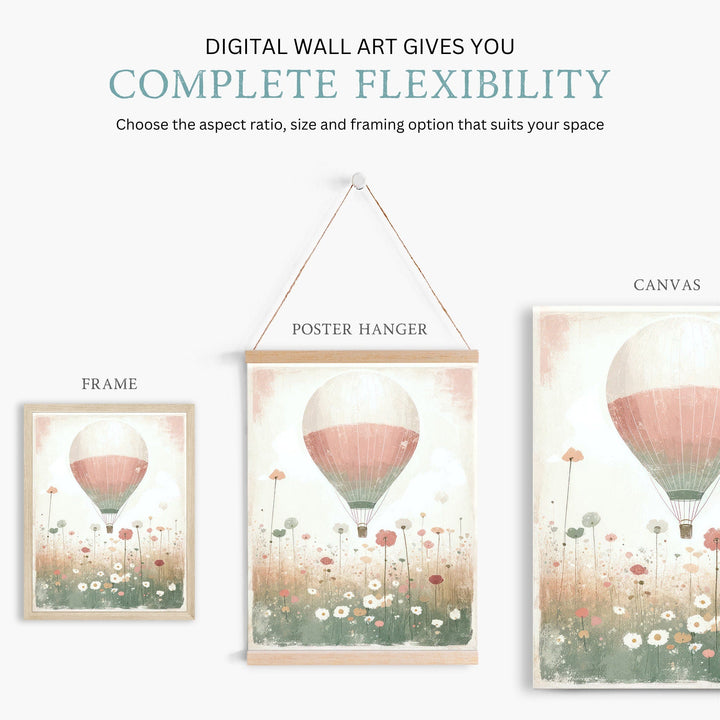 Hot Air Balloon Nursery Art, Rustic Pink Room Decor, Vintage Wall Decor - WildfieldPrints
