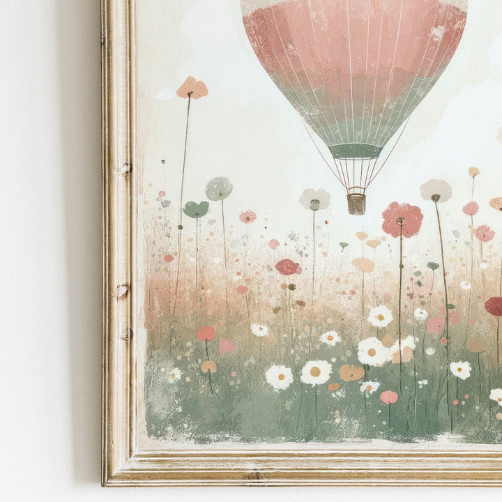 Hot Air Balloon Nursery Art, Rustic Pink Room Decor, Vintage Wall Decor - WildfieldPrints