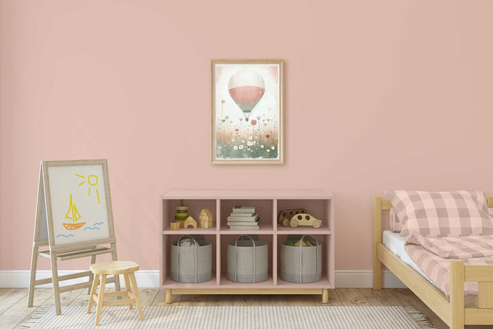 Hot Air Balloon Nursery Art, Rustic Pink Room Decor, Vintage Wall Decor - WildfieldPrints