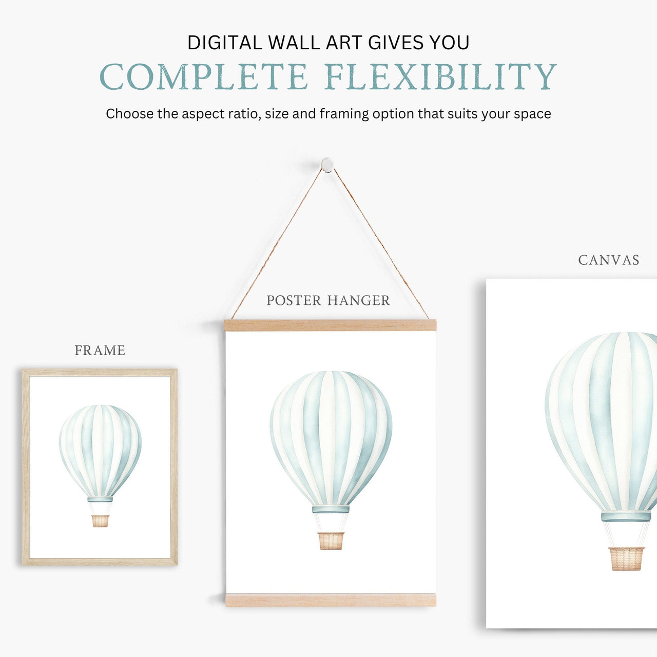 Teal Hot Air Balloon Wall Art – Adventure Boys Room Print