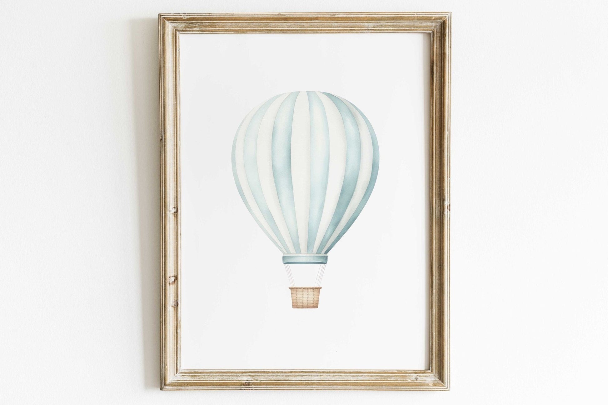 Hot Air Balloon Nursery Art, Teal Minimalist Decor for Boys Room - WildfieldPrints