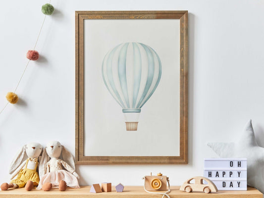 Hot Air Balloon Nursery Art, Teal Minimalist Decor for Boys Room - WildfieldPrints