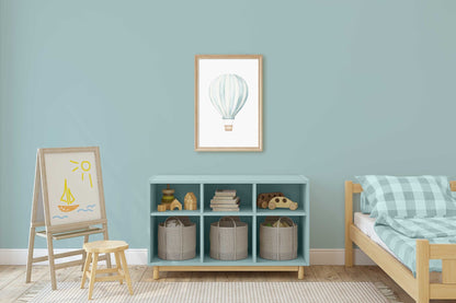 Hot Air Balloon Nursery Art, Teal Minimalist Decor for Boys Room - WildfieldPrints