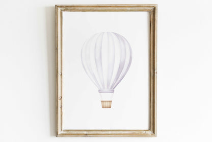 Hot Air Balloon Nursery Art, Vintage Transportation Decor, Purple Design - WildfieldPrints