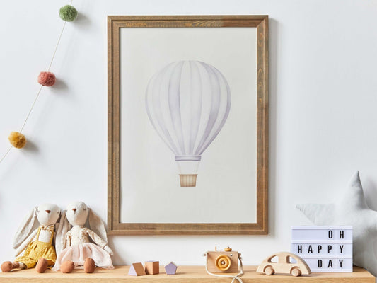 Hot Air Balloon Nursery Art, Vintage Transportation Decor, Purple Design - WildfieldPrints