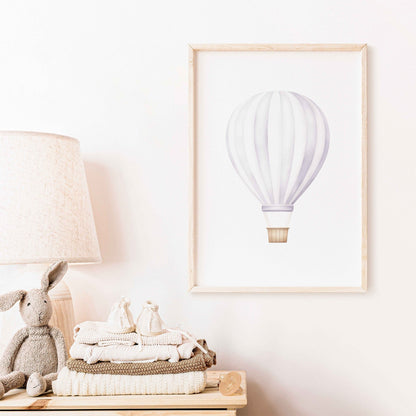 Hot Air Balloon Nursery Art, Vintage Transportation Decor, Purple Design - WildfieldPrints