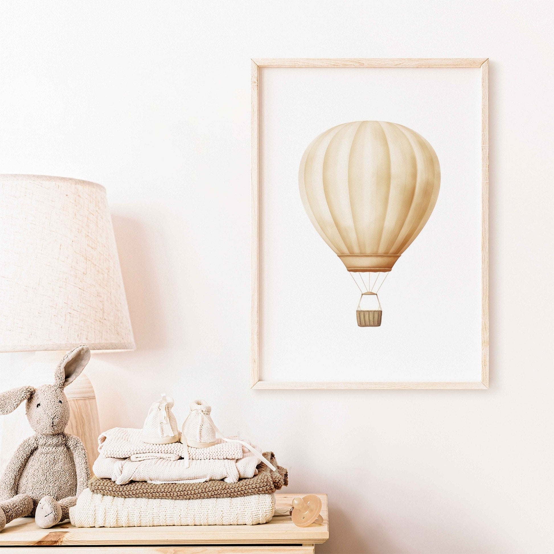 Hot Air Balloon Nursery Art, Yellow Decor for Minimalist Rooms - WildfieldPrints