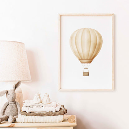 Hot Air Balloon Nursery Art, Yellow Decor for Minimalist Rooms - WildfieldPrints