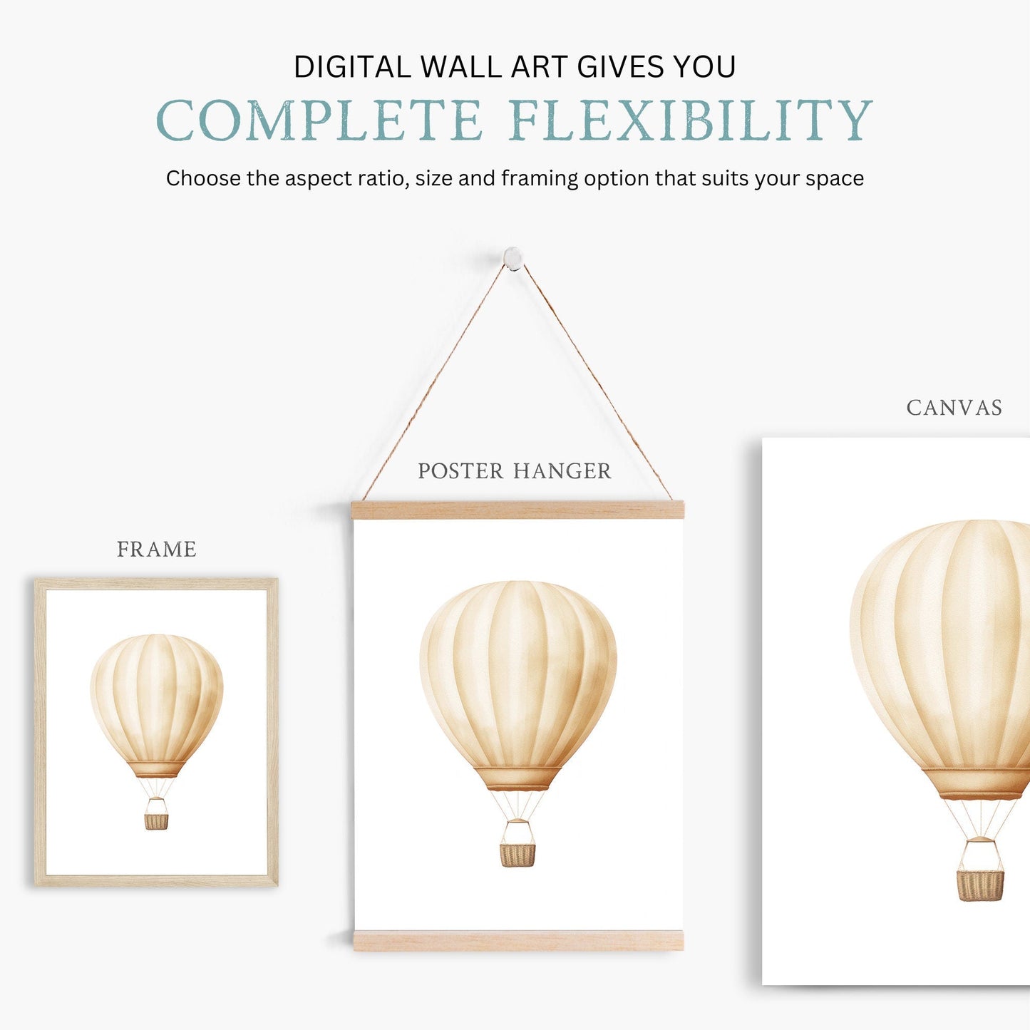 Hot Air Balloon Nursery Art, Yellow Decor for Minimalist Rooms - WildfieldPrints