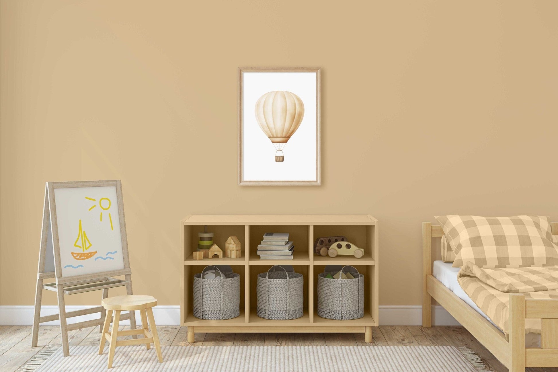 Hot Air Balloon Nursery Art, Yellow Decor for Minimalist Rooms - WildfieldPrints