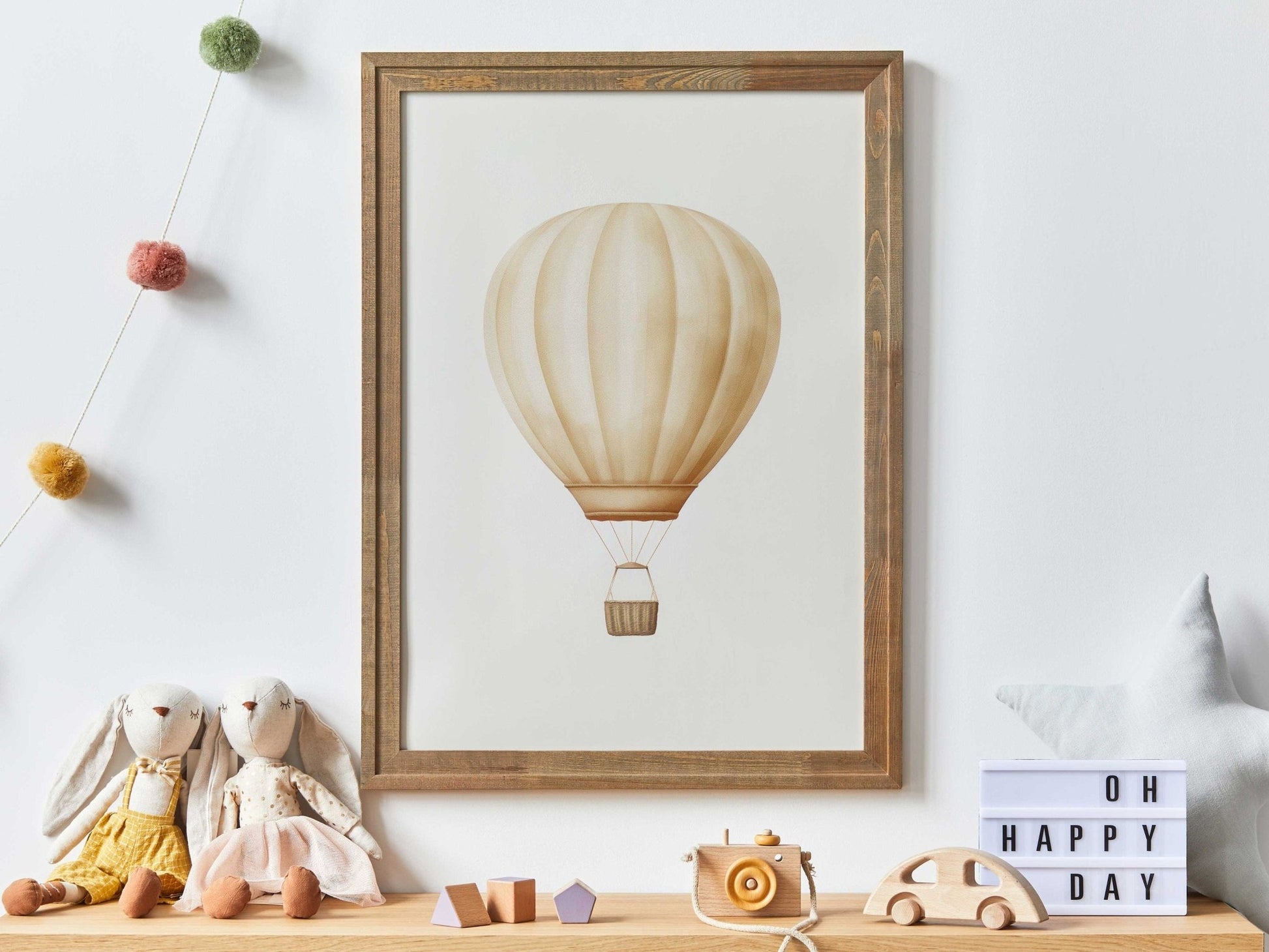 Hot Air Balloon Nursery Art, Yellow Decor for Minimalist Rooms - WildfieldPrints