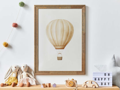 Hot Air Balloon Nursery Art, Yellow Decor for Minimalist Rooms - WildfieldPrints